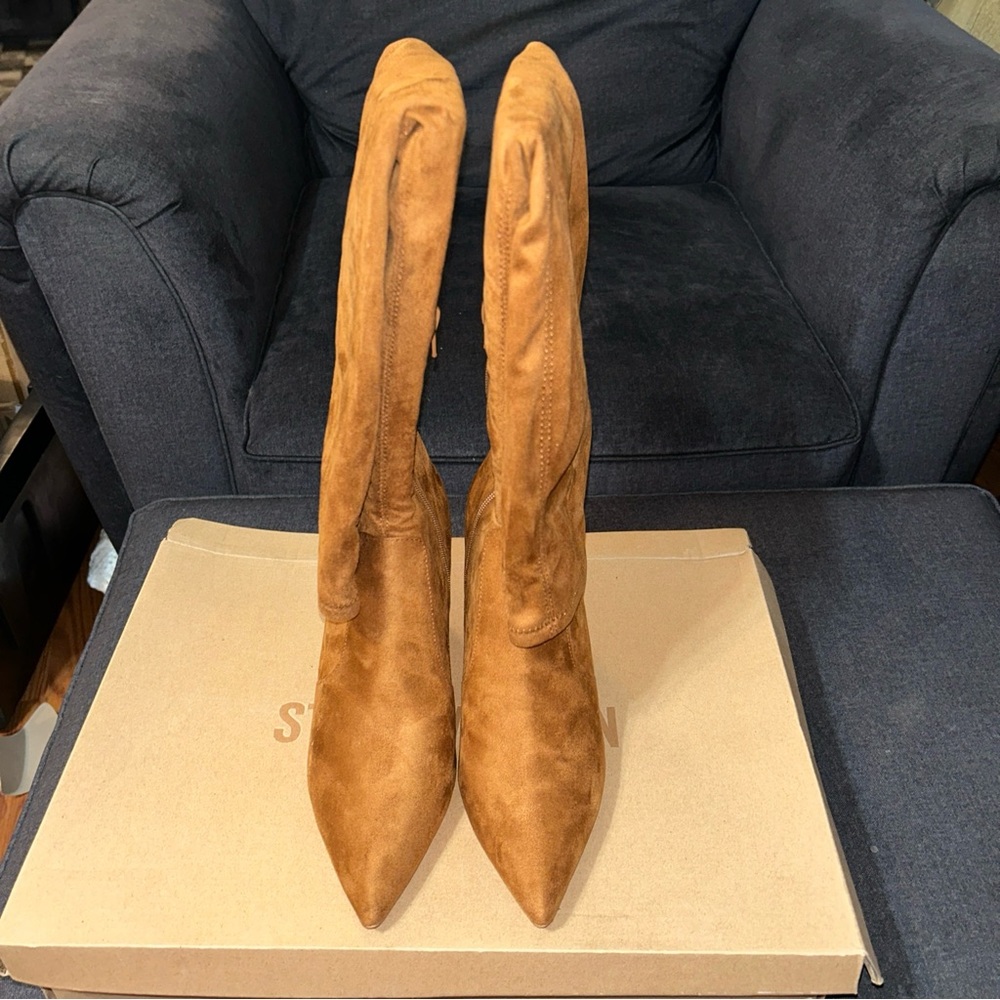 Steve Madden Huntley Knee High 26” Boots W/3.75” Heel Cognac Size 11 NWOT SU5